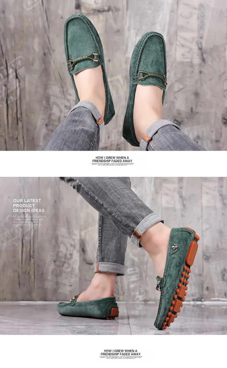 Men Genuine Leather Driving Shoes Metal Buckle Moccasins Slip-On Casual Loafers Men's Comfortable Flats Mocasines