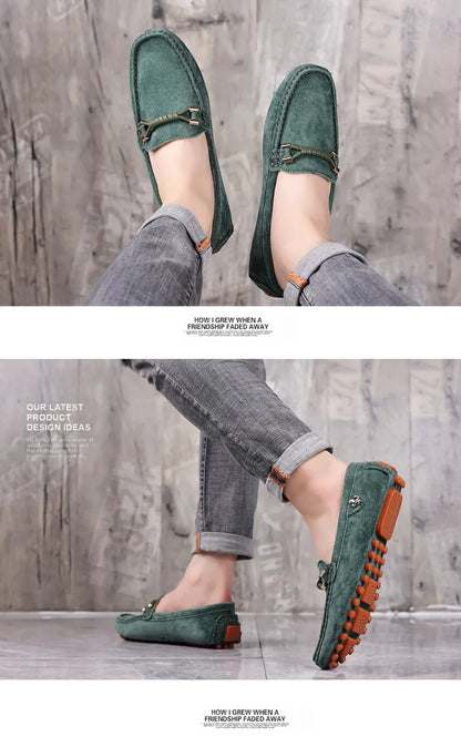 Men Genuine Leather Driving Shoes Metal Buckle Moccasins Slip-On Casual Loafers Men's Comfortable Flats Mocasines