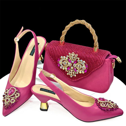 Venus Chan Italian Shoes and Bags Matching Set 2024 Nigeria Elegance Party Rhinestone Pointed Toe Women's Shoes High Heel