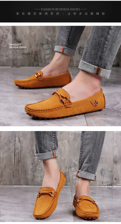 Men Genuine Leather Driving Shoes Metal Buckle Moccasins Slip-On Casual Loafers Men's Comfortable Flats Mocasines