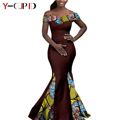 African Couple Matching Clothes for Wedding Women Slim Mermaid Dress Bazin Riche Men Irregular Jacket Pant Sets with Hat Y23C011
