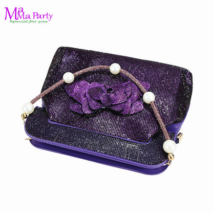 Gold Color New Arrivals Italian Design Nigerian Women Shoes and Bag Set Pointed Toe Slipper with Shinning Crystal for Party