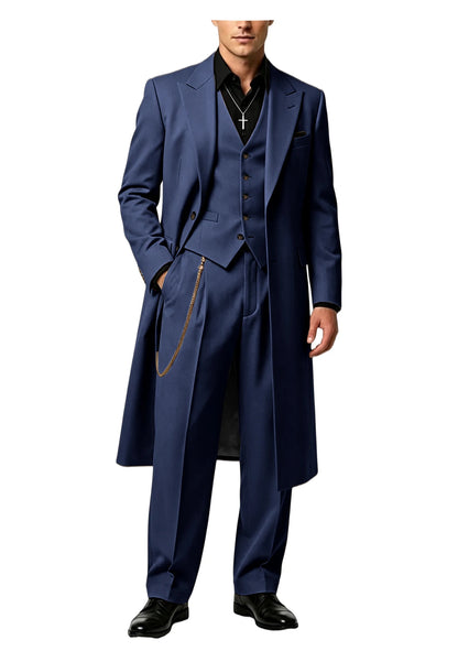 Men's Long Tailcoat 3 Piece Suit Set Blazer Vest Pants Formal Business Slim Fit Jacket Gothic Victorian Style Tuxedo for Wedding