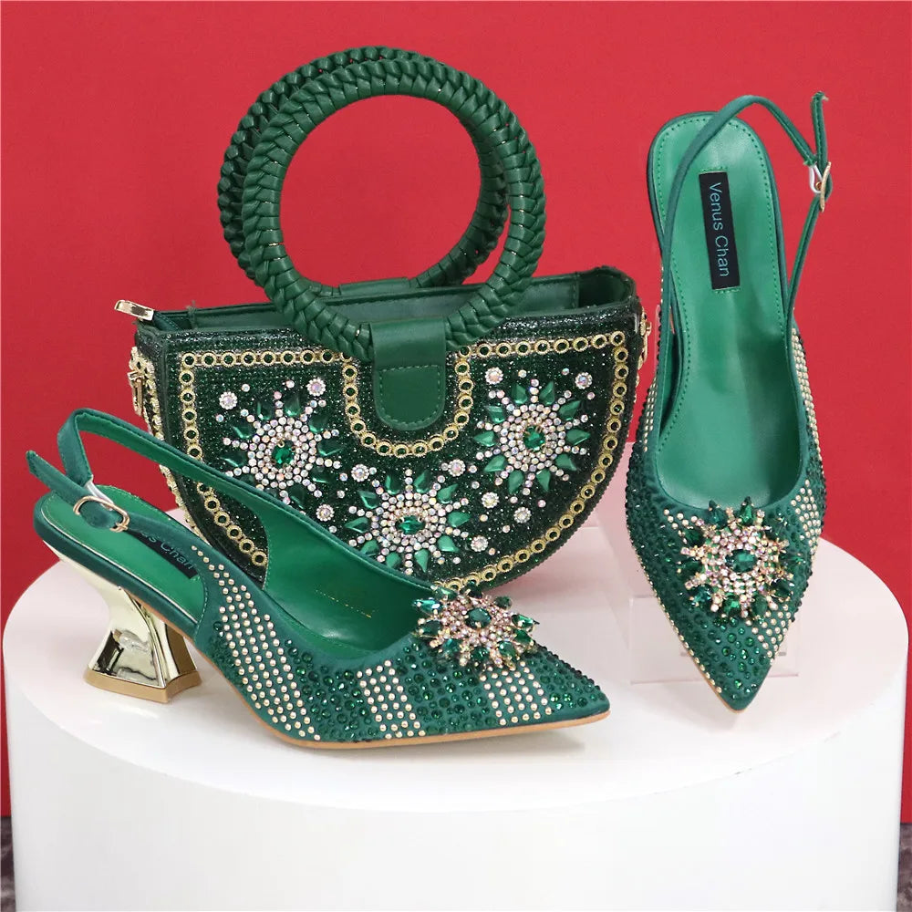 Italian Design Evening Shoes And Bag Paired With Handmade Petal Clutches Pointed Toe High-Heel Shoes For Women Party Shoes