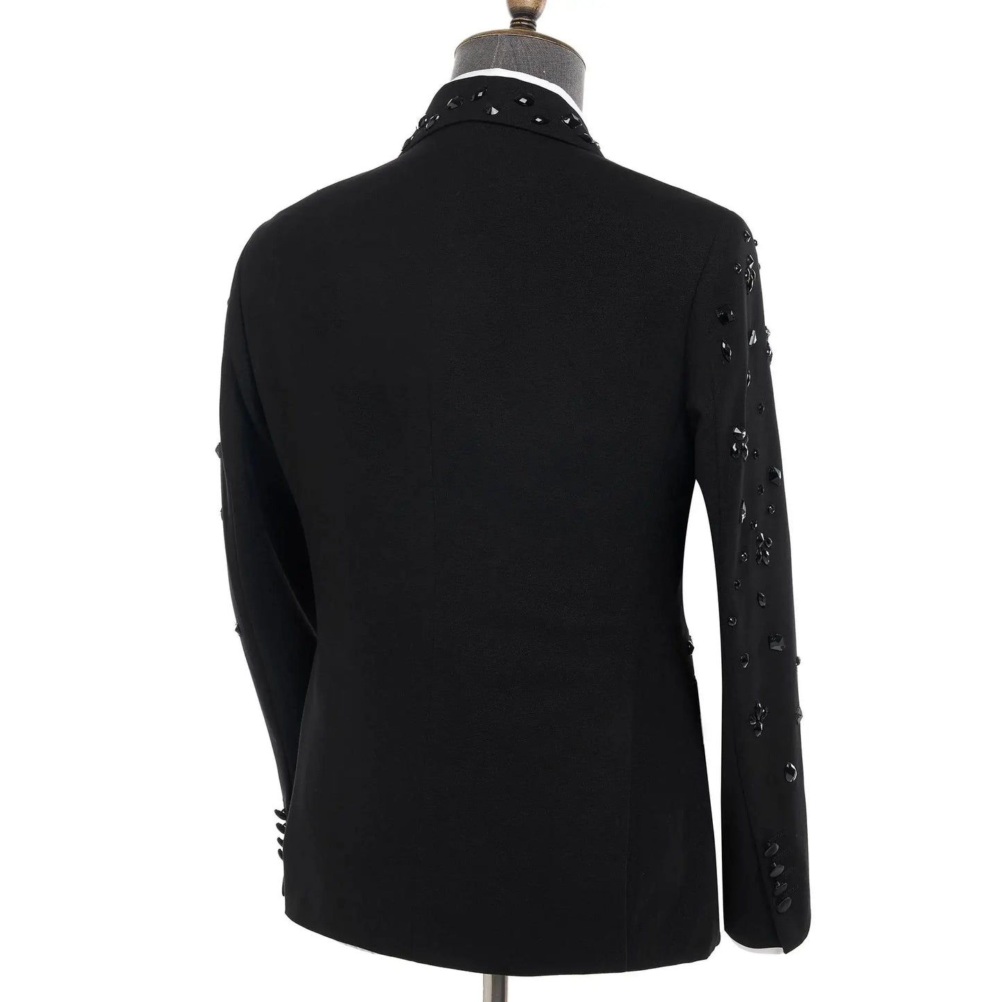 Luxury Gold Crystal 2 Pieces Men's Suits Double Breasted Black Suits Tuxedo Blazer for Wedding Groom Business Dinner Party Suits