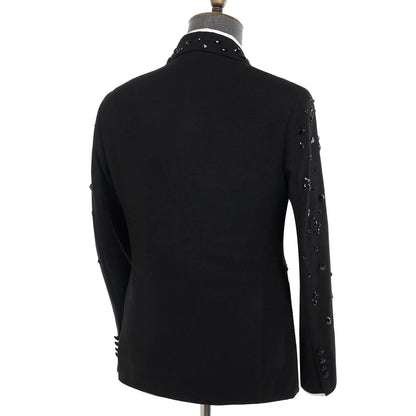 Luxury Gold Crystal 2 Pieces Men's Suits Double Breasted Black Suits Tuxedo Blazer for Wedding Groom Business Dinner Party Suits