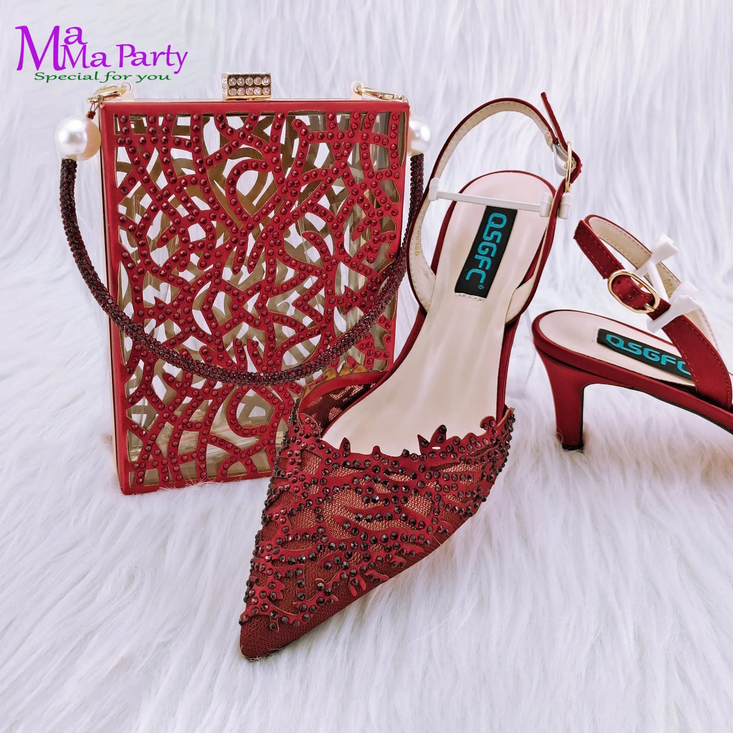 2024 Mature Style INS Hot Sale Italian Design Shoes and Bag to Match in Wine Color High Quality  Hollowing out Design for Dress