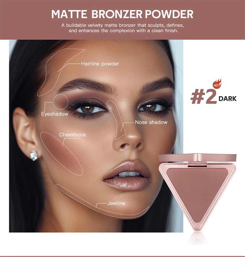 Soft Velvet Matte Bronzer Pressed Powder Long Wear Contour Even Skin Tone Light Setting Powder Natural Tan Shade Face Makeup