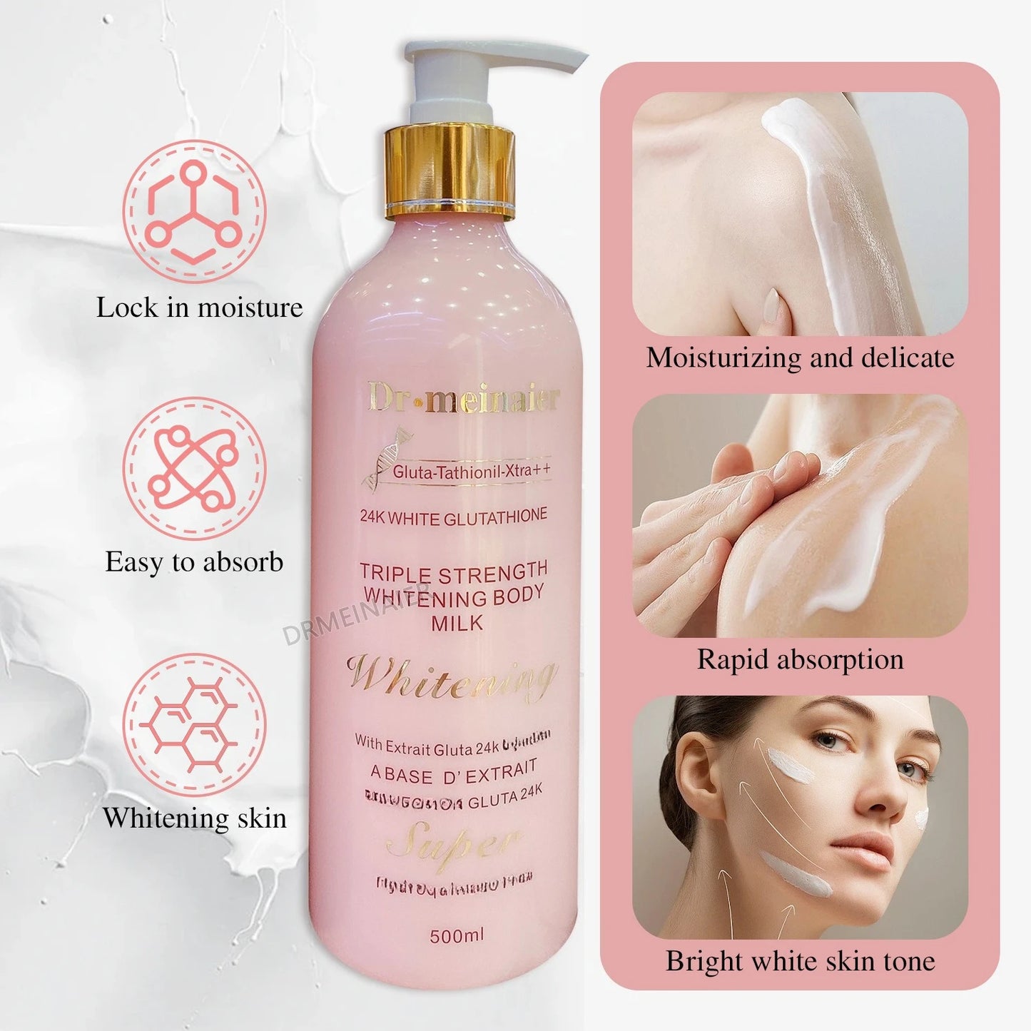 24K Gold Glutathione Whitening Body Lotion Moisturizing Brightening and Firming Body Cream