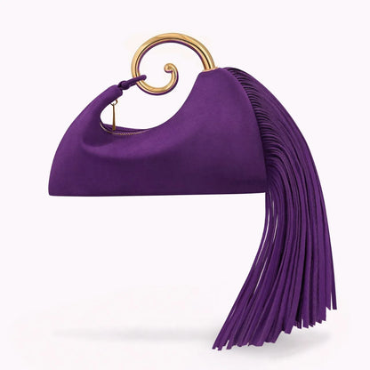 Trendy Creative Horsetail Shape Women's Handbag French Elegant Tassel Design Metal Ring Cloud Bag Prom Clutch Purse Banquet Bags
