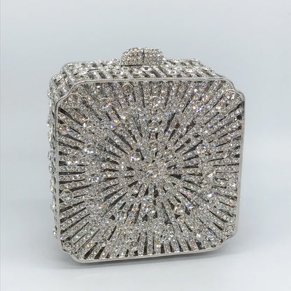 Women Clutch Bag Small Square Box, Full Cover Rhinestone Crystal Evening Bag, Handmade Bridal Party Wedding Prom Dinner Purse