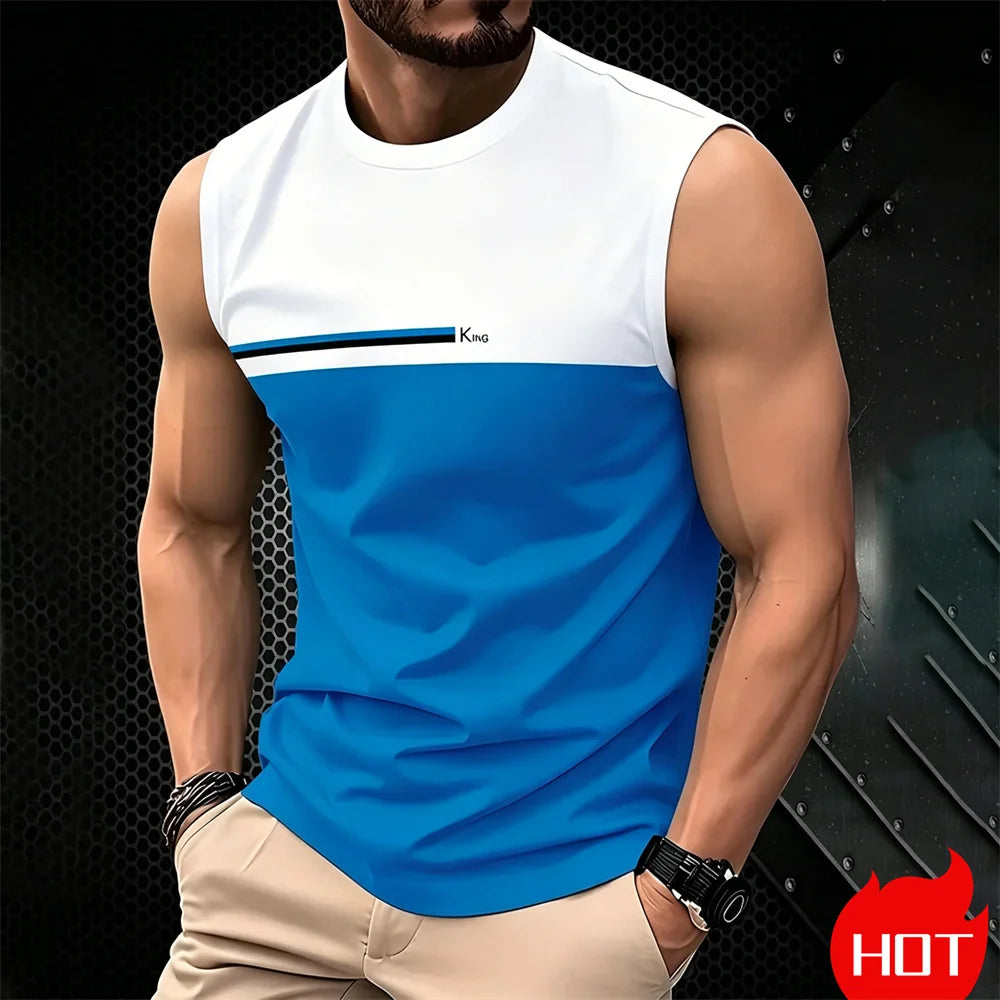 Summer Men's Casual sleeveless T-shirt Plus Size Simple O-Neck tank tops Clothing Outdoor Breathable 3D Printed Mens casual vest