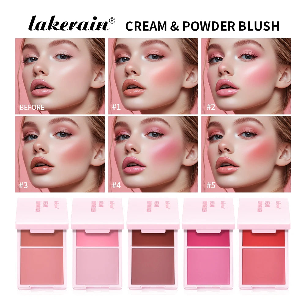 Lakerain Blush Cream Long Lasting High Pigmented Natural Pink Smooth Texture 2 IN 1 Cream & Powder Blusher Korean Makeup