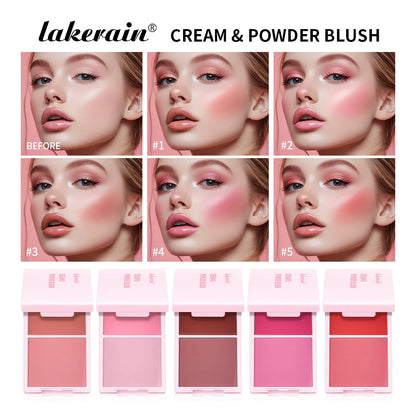 Lakerain Blush Cream Long Lasting High Pigmented Natural Pink Smooth Texture 2 IN 1 Cream & Powder Blusher Korean Makeup