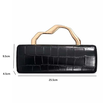 Luxury Burgundy Crocodile Pattern PU Evening Clutch with Gilded Shaped Handle for Ladies Fashionable Party Handbag
