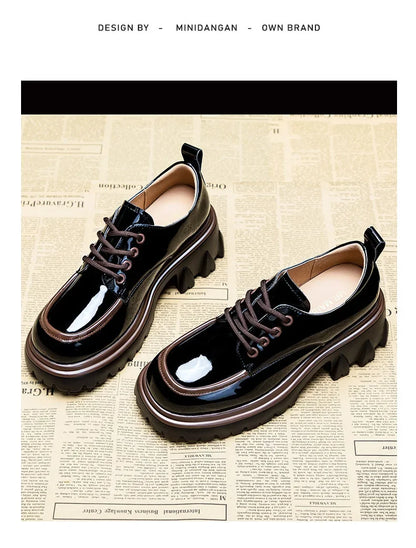 Fashionable Thick Soled High Rise Loafers with Thick Heels Shoes for Women 2024 Autumn Winter New Lace-up Women's Boot