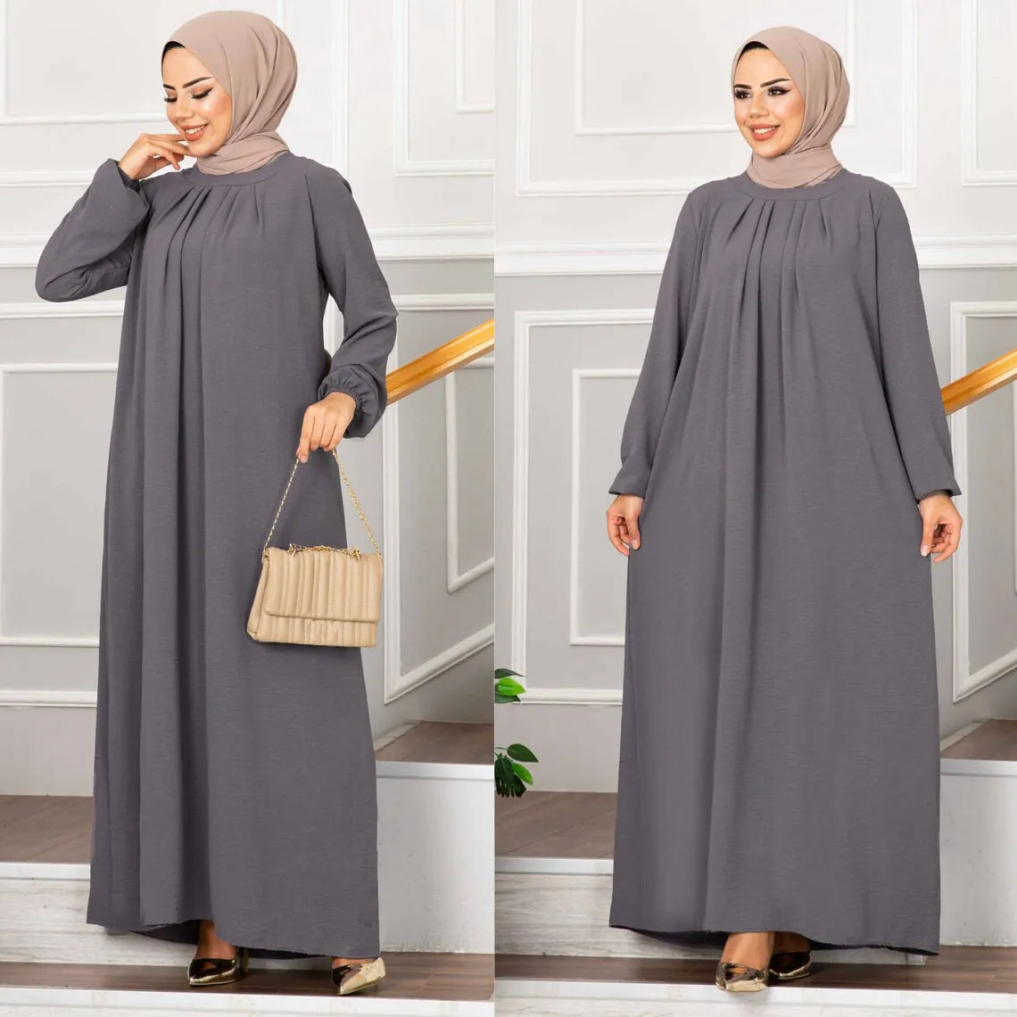 Evening Dress Women Abaya Hijab Femeles Y2K Ruched Muslim Dress Turkish Robe Kaftan Islamic Clothes Ball Gown Jalabiya for Women