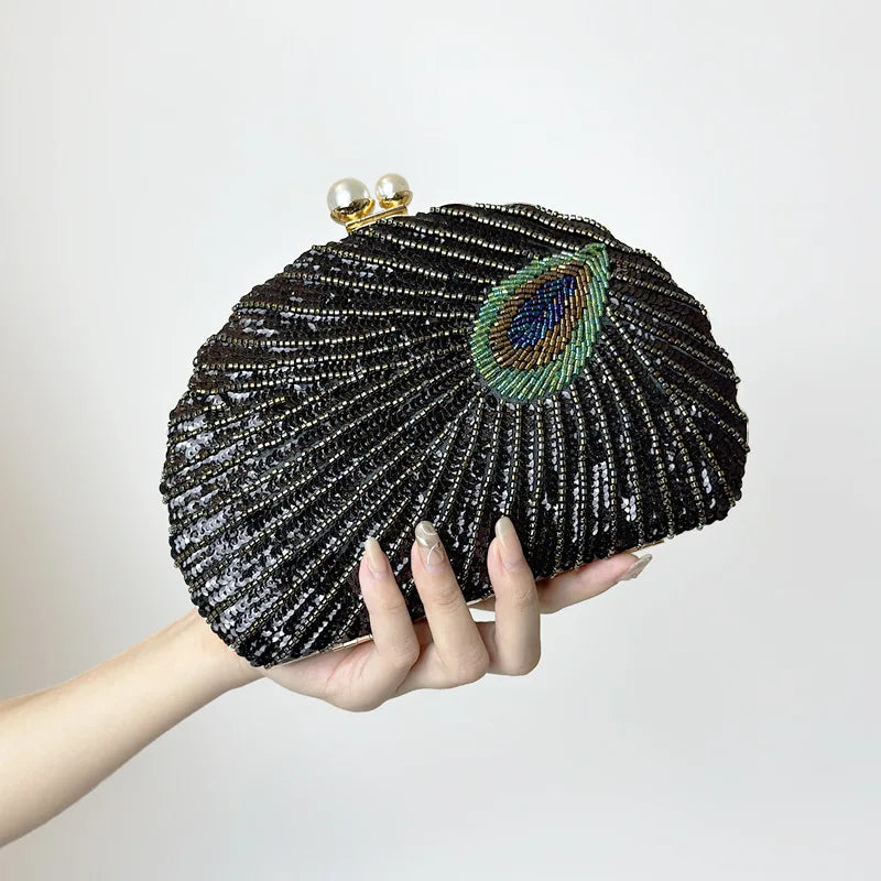 Retro Chinese Style Heavy Craft Beaded Embroidery Bag Evening Wear Portable Dinner Bag Cheongsam Clutch Perfect Match