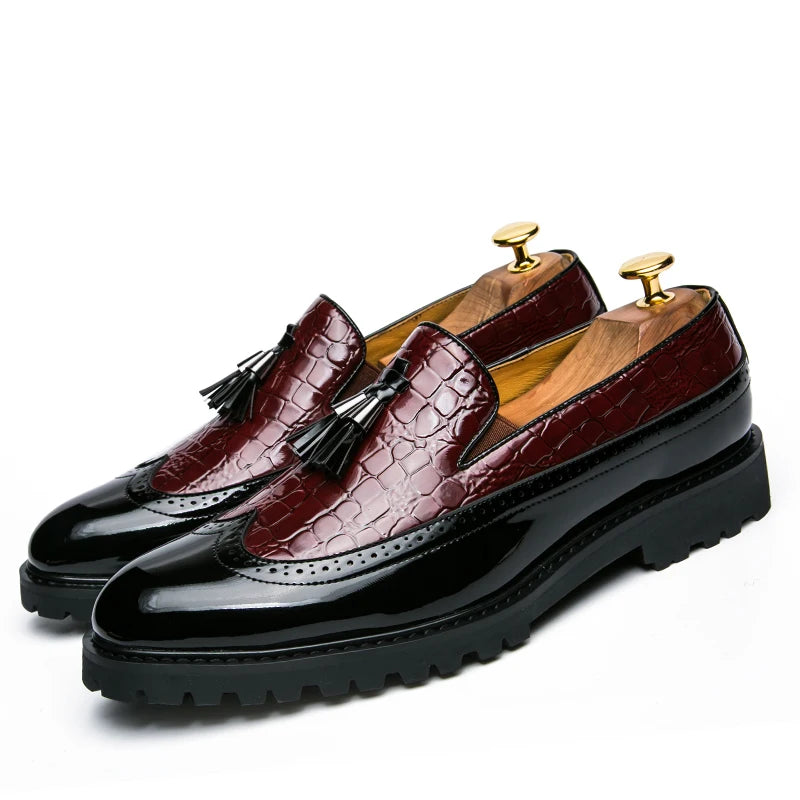 2026 New Lazy Man Slip-On Bean Shoes Men's Business Casual Crocodile Print 46 Large Size Fringed Leather Shoes Men