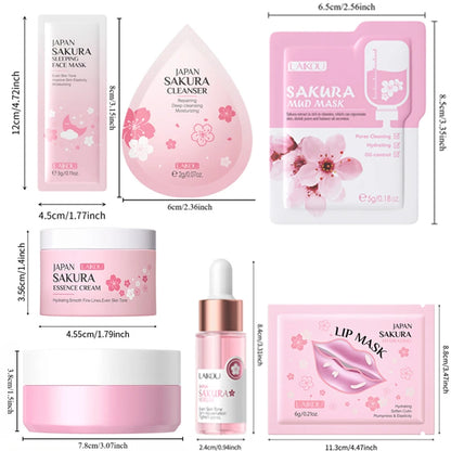 24pcs Sakura Skin Care Set Eye & Lip Masks Serum Nud Masks Cleanser Toner Essence Cream Moisturizing Smoothing Nourishing Beauty