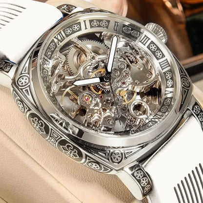 A MEN'S Black Zinc Alloy Business Style Luminous Carved Fully Automatic Tourbillon Hollow Mechanical Watch