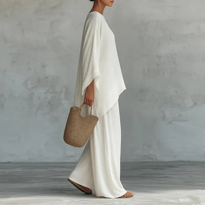 Spring New Fashion Linen Loose Long-sleeved Wide-leg Trousers 2-piece Set Women Casual Retro Elegant Female Simple Suit
