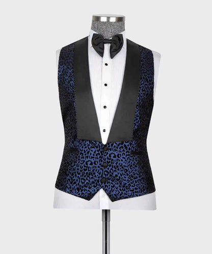 Vintage Men Tuxedos Leopard Print 3 Pcs Jacket Vest Pants Slim Fit Suit Peaked Lapel Evening Blazers Customized For Party