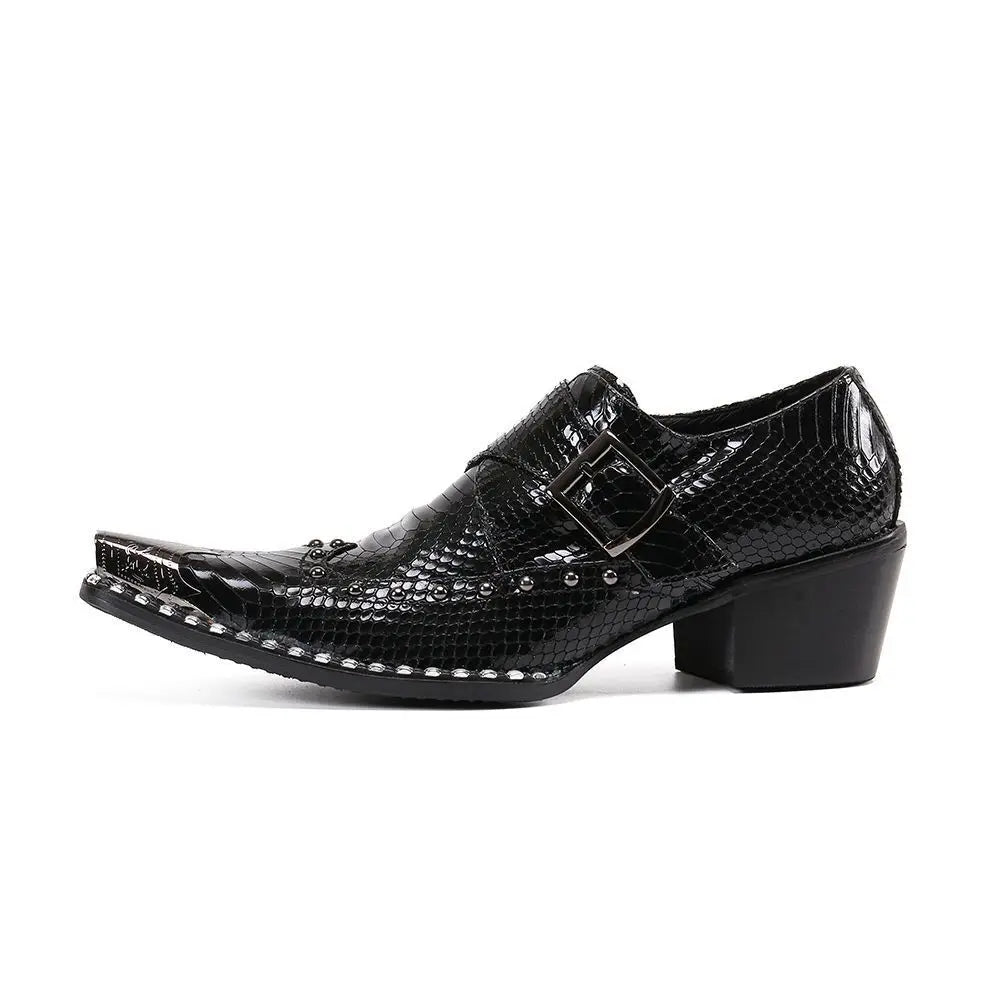 steel toe high heels Snake pattern red black wedding oxford for men rivets formal shoes men genuine leather party shoes men