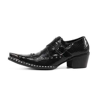 steel toe high heels Snake pattern red black wedding oxford for men rivets formal shoes men genuine leather party shoes men