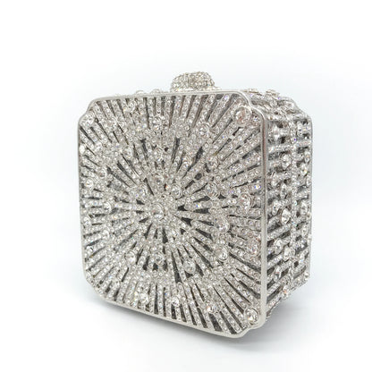 Women Clutch Bag Small Square Box, Full Cover Rhinestone Crystal Evening Bag, Handmade Bridal Party Wedding Prom Dinner Purse