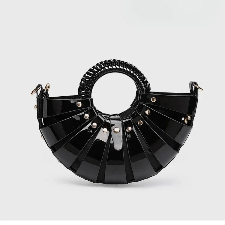 New Women's Fashionable Ring Design Crossbody Bag Hollowed Out Inner Bag Shell Bag Vegetable Basket Handbag Retro Woven Handbag