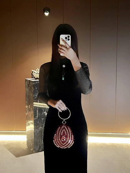 New high-end rhinestone handbag bag fashionable personalized dinner handbag light luxury messenger bag heavy industry handbag
