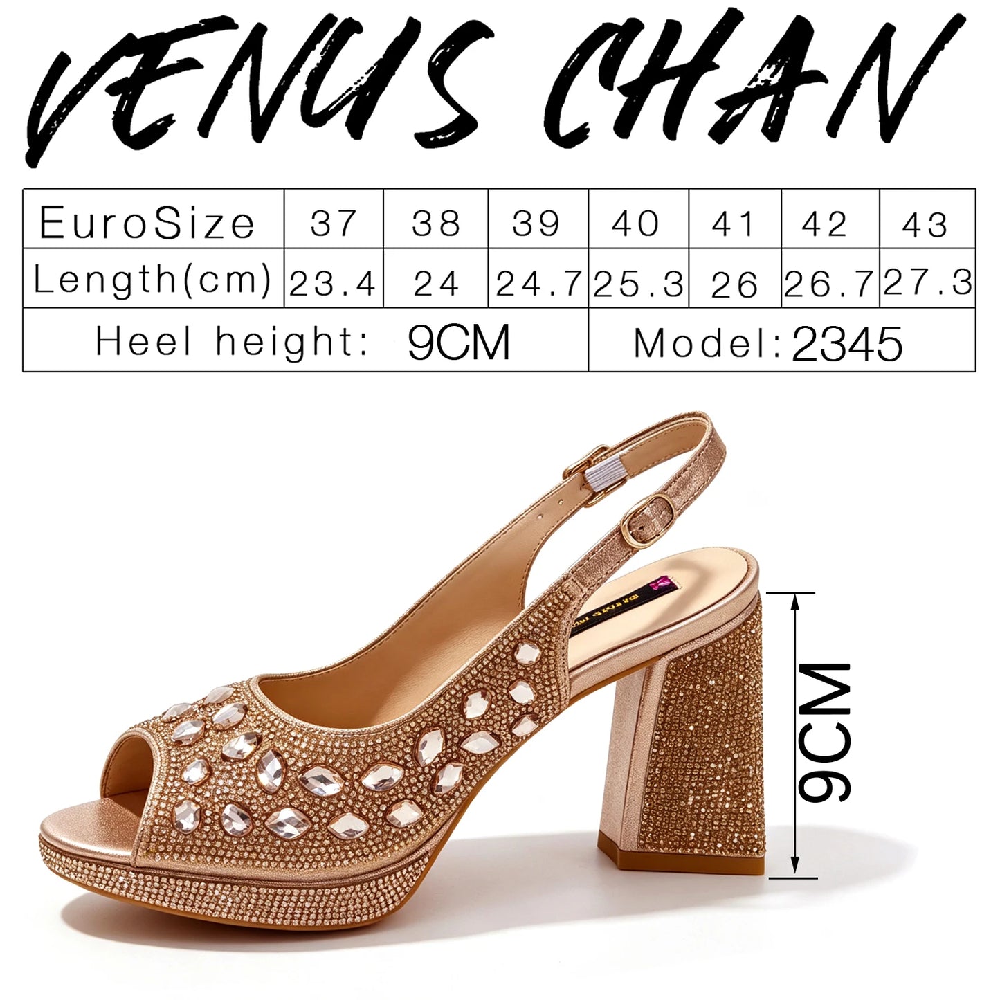 Venus Chan Elegant Gold Striped Peep Toe High Heels and Matching Bag Set – Rhinestone Decor for Parties and Weddings