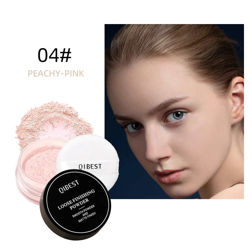 QIBEST 4 Colors Loose Powder Waterproof Oil-Control Matte Finish Compact Setting Powder Long-Lasting Invisible Pores Face Makeup