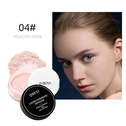 QIBEST 4 Colors Loose Powder Waterproof Oil-Control Matte Finish Compact Setting Powder Long-Lasting Invisible Pores Face Makeup