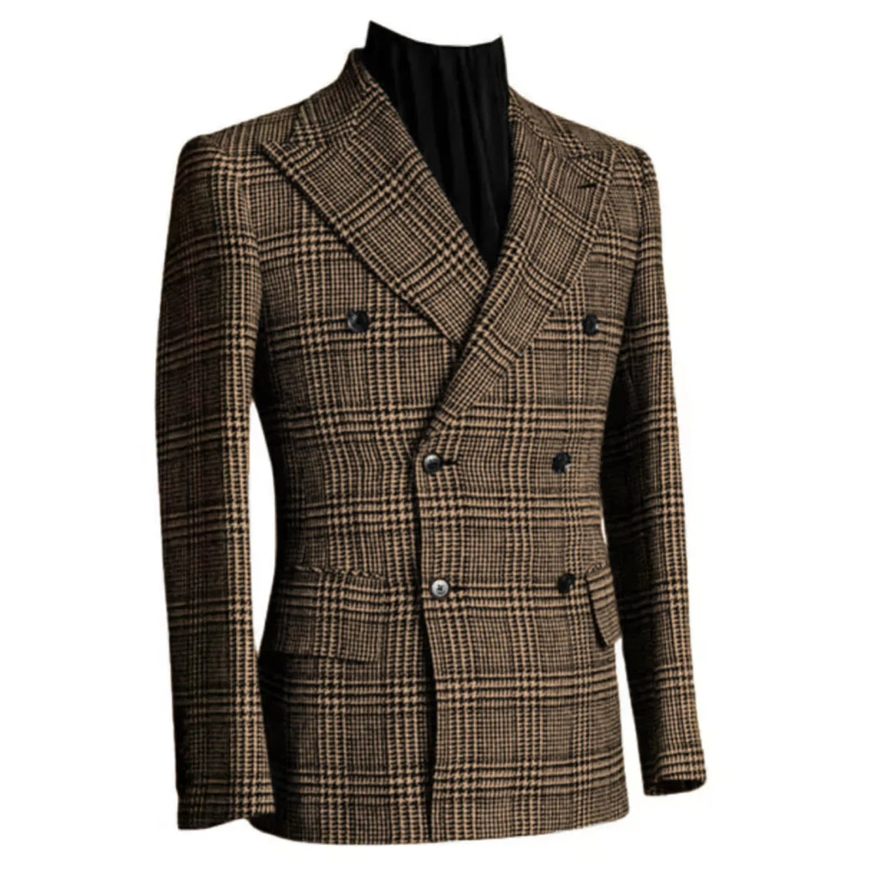 Autumn Winter Houndstooth Men's Long Coat Double Breasted Classic Jacket for Wedding Formal Blazers Groom Business Tuxedos