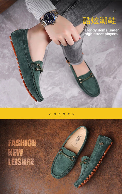 Men Genuine Leather Driving Shoes Metal Buckle Moccasins Slip-On Casual Loafers Men's Comfortable Flats Mocasines
