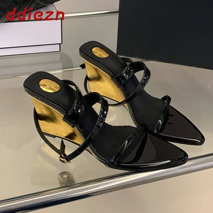 Wedges Sandals High Heels Shoes For Women New In Summer Spring Ankle Strap Luxury Thick Soled Shoes Party Ladies Heeled Sandals