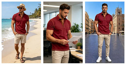 2024 New Summer Mens Lapel Pocket Polo Shirt Breathable Polyester Short Sleeve Tops Casual Daily Office Business Wear For Men