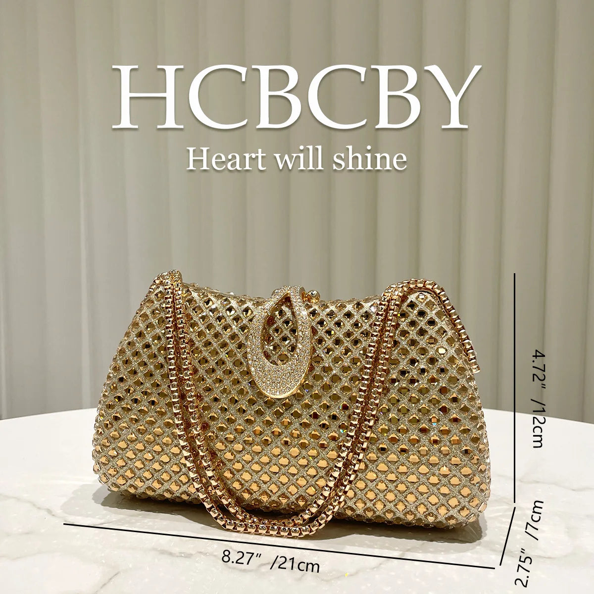 Gold sparkling luxury full diamond box dinner bag, women's fashion temperament high-end handbag clutch