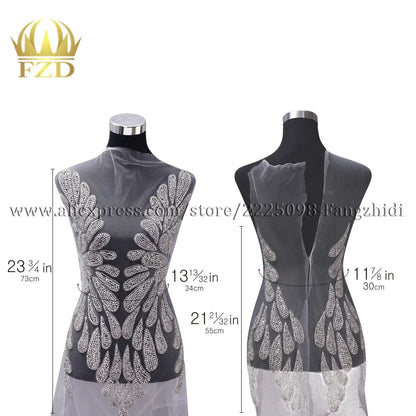 FZD 1 PC Silver Rhinestone Crystal Patches Handmade Gold Crystal Glass Rhinestone Bodice Applique Sew on Wedding Evening Dresses