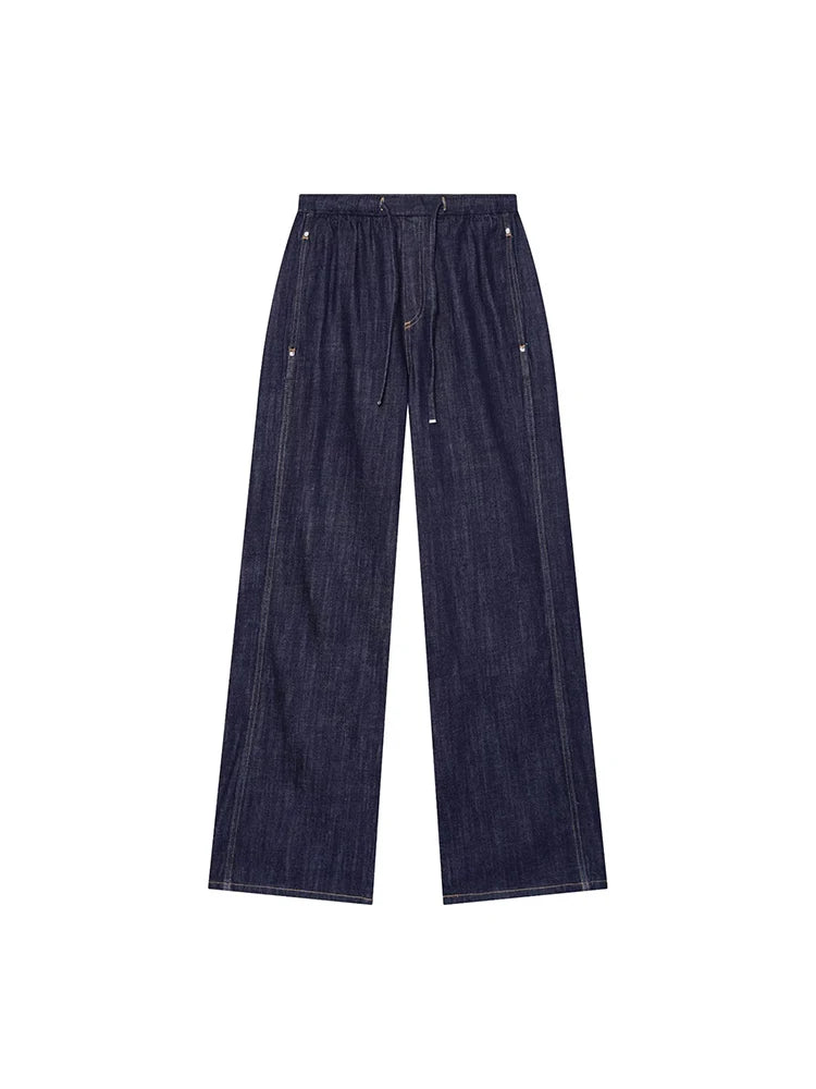 TFMLN Fashion Ladies High Street Denim Trouser Set Lapel Sleeveless Vest Zipper Coat Elastic Waist Wide Leg Pants Chic Sets