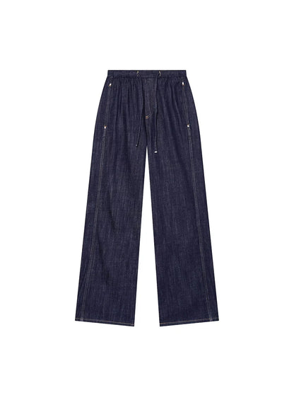 TFMLN Fashion Ladies High Street Denim Trouser Set Lapel Sleeveless Vest Zipper Coat Elastic Waist Wide Leg Pants Chic Sets