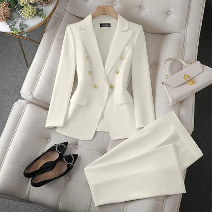 Korean Fashion 2 Piece Set Turn Down Collar Blazers Long Sleeve Slim Fit Pants Women Suits Office Lady Wear Pants Sets for Women