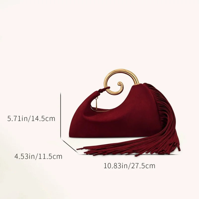 Trendy Creative Horsetail Shape Women's Handbag French Elegant Tassel Design Metal Ring Cloud Bag Prom Clutch Purse Banquet Bags