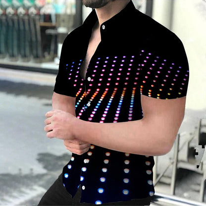 Summer Fashion Men's Casual Oversized Shirts Turn-down Collar Buttoned Shirt Stripe Print Short Sleeve Tops Party Mens Clothing