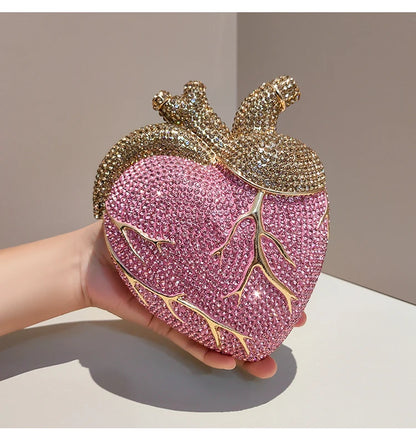 Alizekerr Heart Shaped Diamond Evening Bags Women 2026 Gorgeous Metallic Rhinestone Purses Ladies Unique Handbags Wedding Party