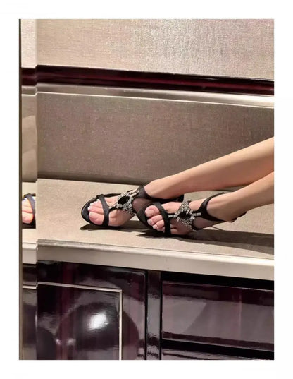 Sexy Rhinestone Stiletto High Heels Open-Toe One-Strap Buckle Sandals Suede Party Women Shoes Sandalias Mujer Verano