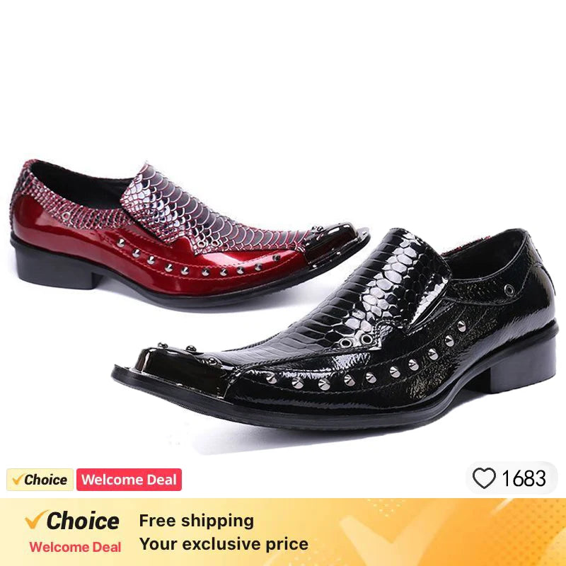 2024 Western Fashion Pointed Metal Toe Dress Shoes Blue Grey Party Wedding Leather Shoes for Men