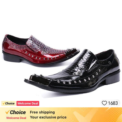 2024 Western Fashion Pointed Metal Toe Dress Shoes Blue Grey Party Wedding Leather Shoes for Men